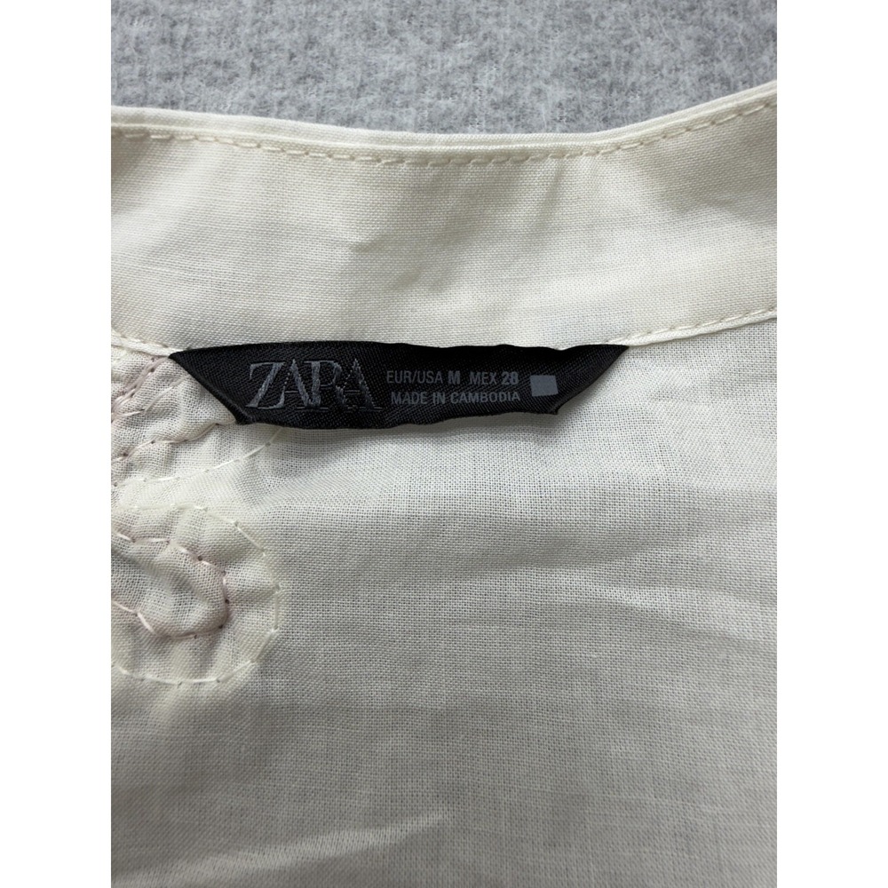 Zara Womens Medium White Embroidered Boho Peasant Tunic Top Cotton Long Sleeve - Picture 4 of 12